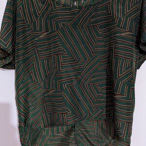 Size Large Silky Feel Brown and White Shirt/Top/Blouse